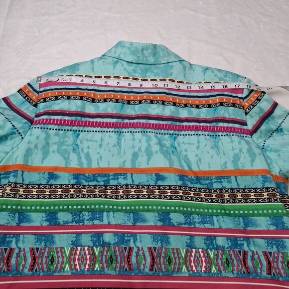 Coldwater Creek Multicolor Jacket Sz L Cotton Artsy Art-to-Wear Boho Aztec - Picture 12 of 13